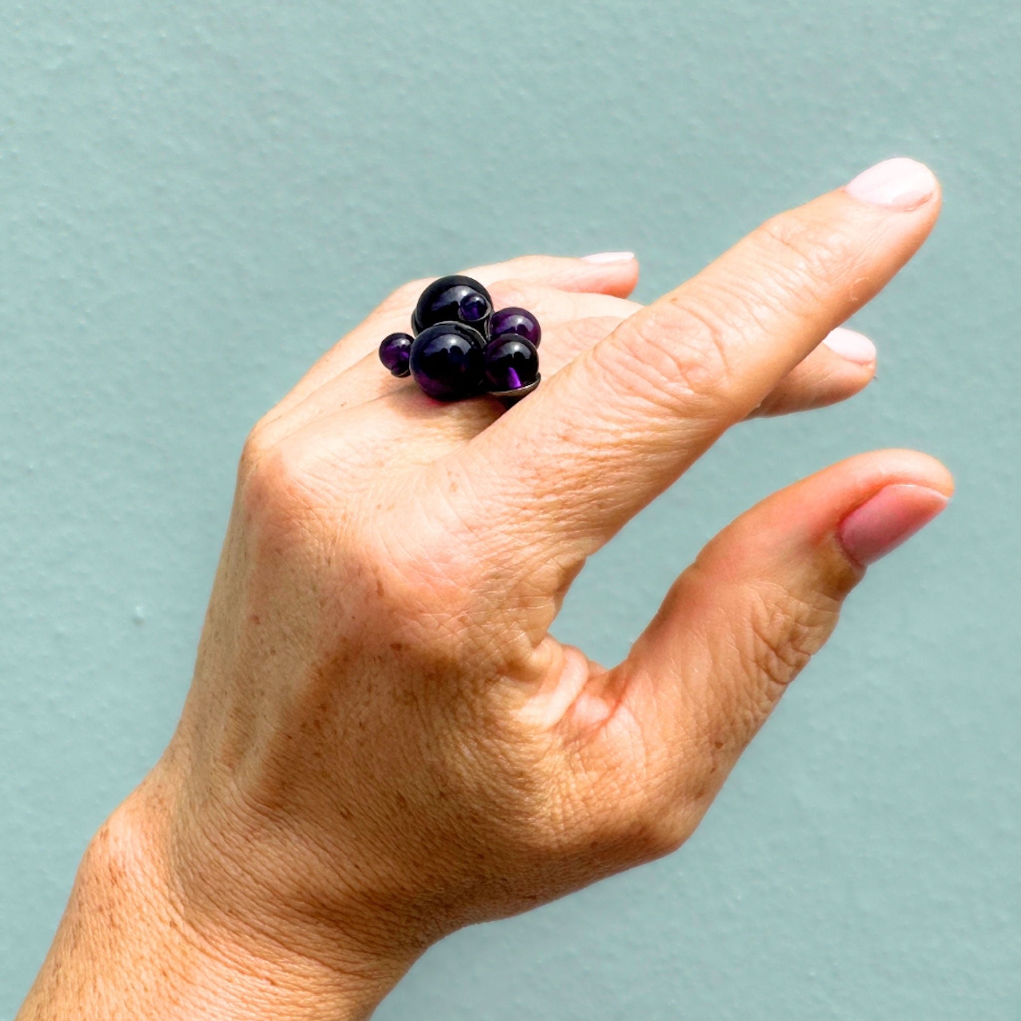 Amethyst Cluster Ring in Silver with Black Rhodium